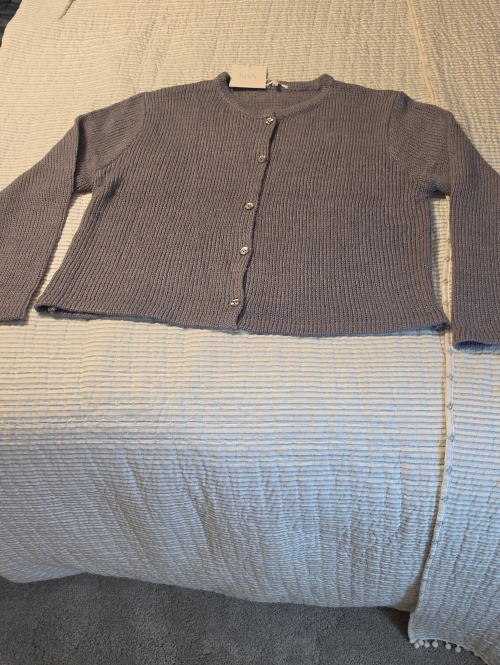 Nina Lavender Gray Ribbed Button-Front Cardigan